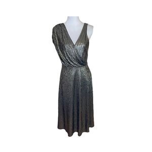 Alice + Olivia Roxy Front-Drape Midi Dress Metallic Size 8